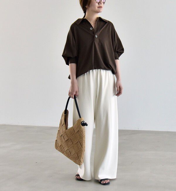 quaranciel「quaranciel:〈接触冷感/洗濯機可能〉シルク ミックス ポンチ ドロスト ポロ プルオーバー」|Tシャツ・カットソー|
