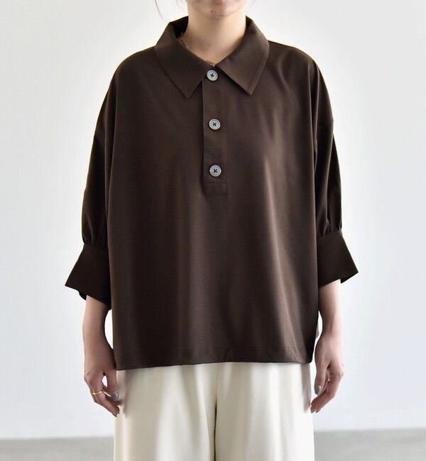 quaranciel「quaranciel:〈接触冷感/洗濯機可能〉シルク ミックス ポンチ ドロスト ポロ プルオーバー」|Tシャツ・カットソー|