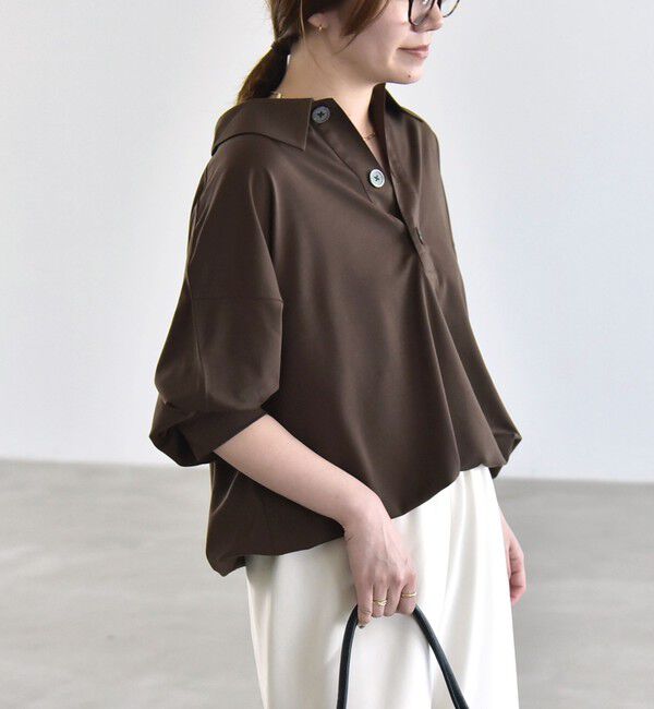 quaranciel「quaranciel:〈接触冷感/洗濯機可能〉シルク ミックス ポンチ ドロスト ポロ プルオーバー」|Tシャツ・カットソー|