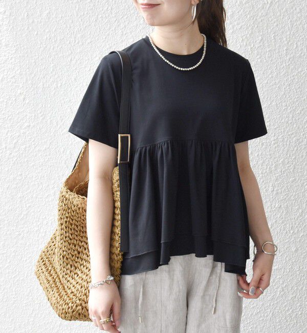 SHIPS any「SHIPS any:〈洗濯機可能〉ジャージー ダブルヘム ペプラム TEE」|Tシャツ・カットソー|