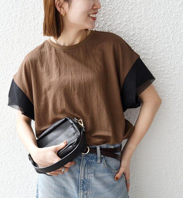 SHIPS any「SHIPS any:〈手洗い可能〉カノコ チュール コンビ ワイド TEE」|Tシャツ・カットソー|ブラウン