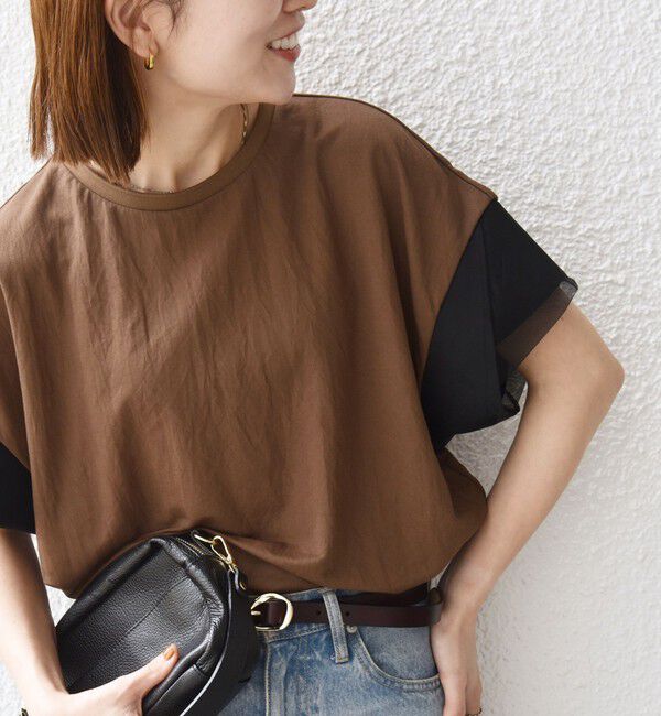 SHIPS any「SHIPS any:〈手洗い可能〉カノコ チュール コンビ ワイド TEE」|Tシャツ・カットソー|