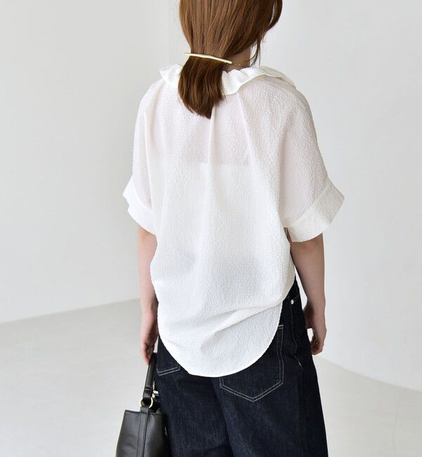 quaranciel「quaranciel:〈手洗い可能〉サッカー ドロストカラー スキッパー シャツ ブラウス」|シャツ・ブラウス|