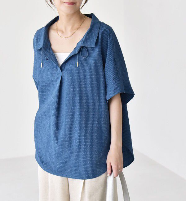 quaranciel「quaranciel:〈手洗い可能〉サッカー ドロストカラー スキッパー シャツ ブラウス」|シャツ・ブラウス|