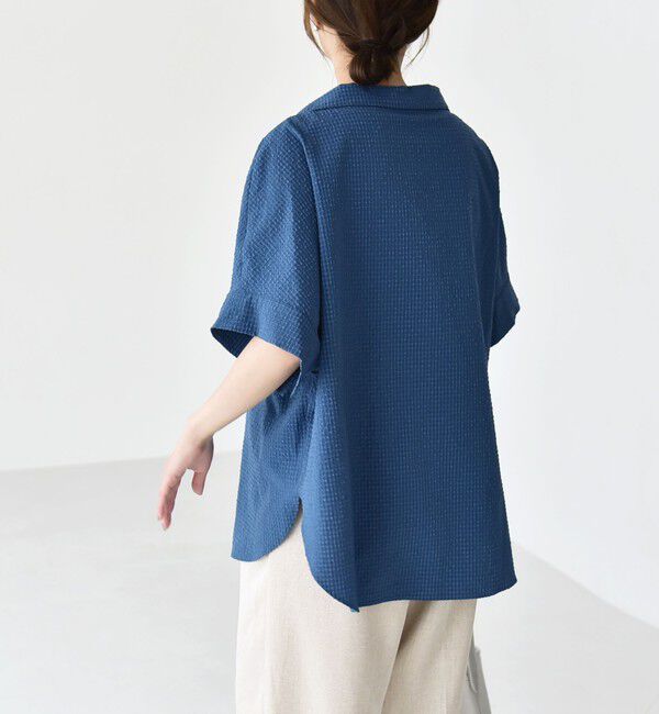 quaranciel「quaranciel:〈手洗い可能〉サッカー ドロストカラー スキッパー シャツ ブラウス」|シャツ・ブラウス|