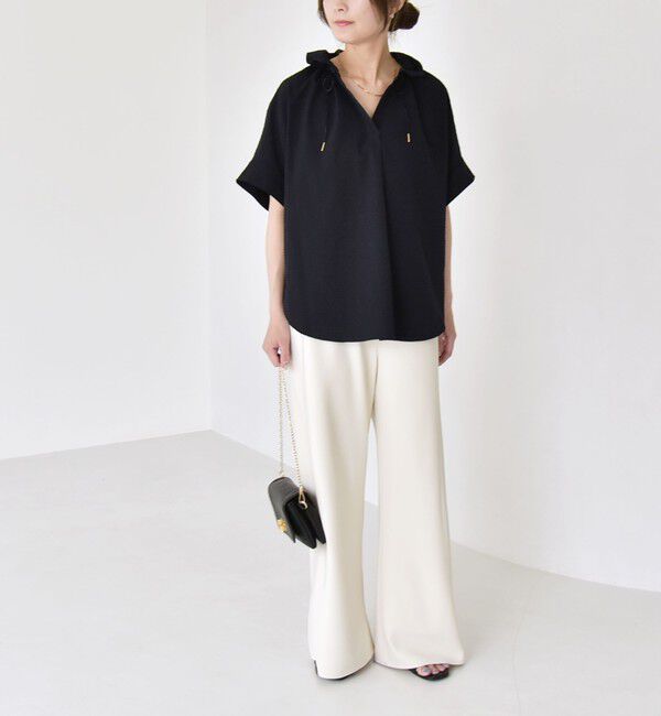 quaranciel「quaranciel:〈手洗い可能〉サッカー ドロストカラー スキッパー シャツ ブラウス」|シャツ・ブラウス|