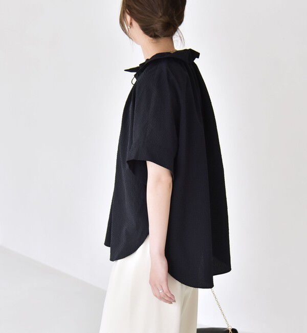 quaranciel「quaranciel:〈手洗い可能〉サッカー ドロストカラー スキッパー シャツ ブラウス」|シャツ・ブラウス|