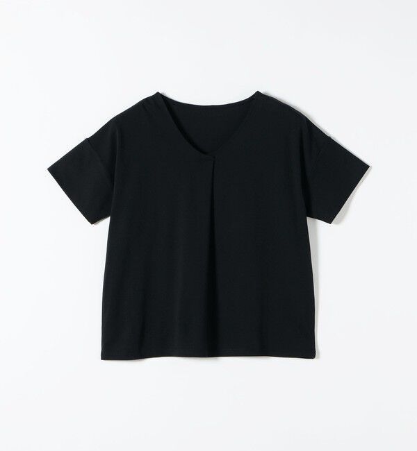 quaranciel「quaranciel:〈接触冷感/汗染み防止加工/洗濯機可能〉Vネック タック ハーフスリーブ TEE」|Tシャツ・カットソー|