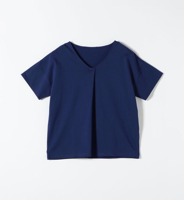 quaranciel「quaranciel:〈接触冷感/汗染み防止加工/洗濯機可能〉Vネック タック ハーフスリーブ TEE」|Tシャツ・カットソー|