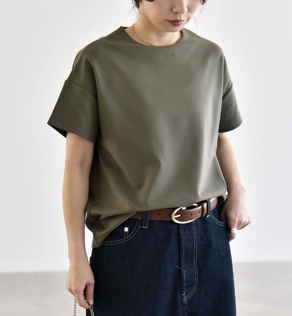 quaranciel「quaranciel:〈洗濯機可能〉ライト ポンチ バッグ ボタン ショートスリーブ TEE」|Tシャツ・カットソー|カーキ