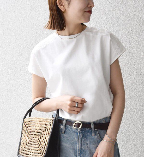 SHIPS any「SHIPS any:〈洗濯機可能〉ジャージー フレンチスリーブ レース TEE」|Tシャツ・カットソー|