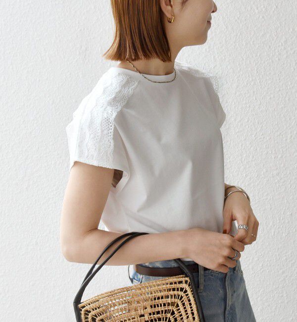 SHIPS any「SHIPS any:〈洗濯機可能〉ジャージー フレンチスリーブ レース TEE」|Tシャツ・カットソー|