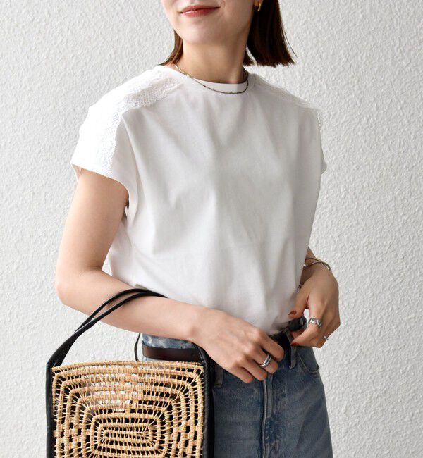 SHIPS any「SHIPS any:〈洗濯機可能〉ジャージー フレンチスリーブ レース TEE」|Tシャツ・カットソー|