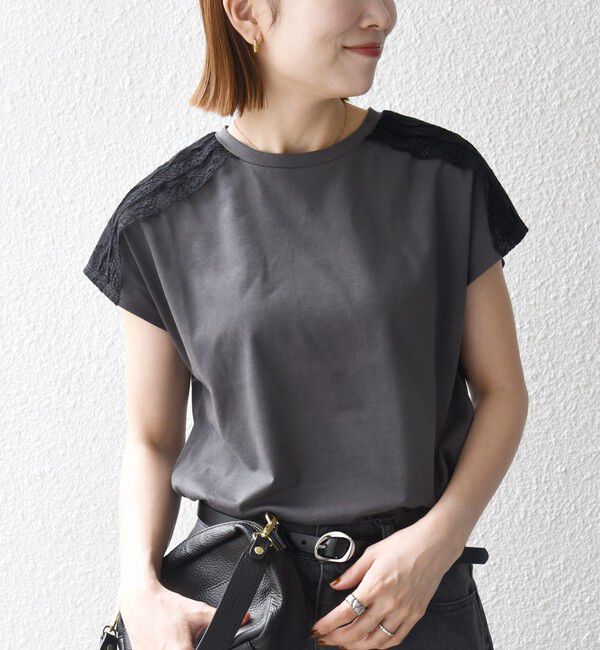 SHIPS any「SHIPS any:〈洗濯機可能〉ジャージー フレンチスリーブ レース TEE」|Tシャツ・カットソー|