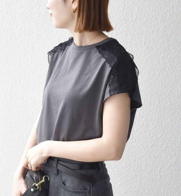 SHIPS any「SHIPS any:〈洗濯機可能〉ジャージー フレンチスリーブ レース TEE」|Tシャツ・カットソー|