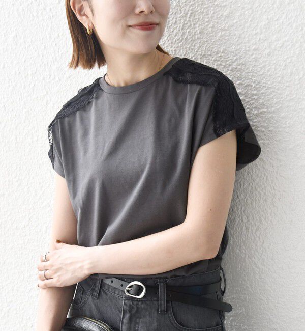 SHIPS any「SHIPS any:〈洗濯機可能〉ジャージー フレンチスリーブ レース TEE」|Tシャツ・カットソー|