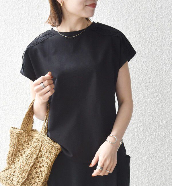 SHIPS any「SHIPS any:〈洗濯機可能〉ジャージー フレンチスリーブ レース TEE」|Tシャツ・カットソー|