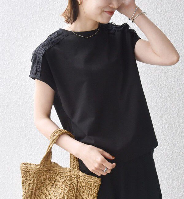SHIPS any「SHIPS any:〈洗濯機可能〉ジャージー フレンチスリーブ レース TEE」|Tシャツ・カットソー|