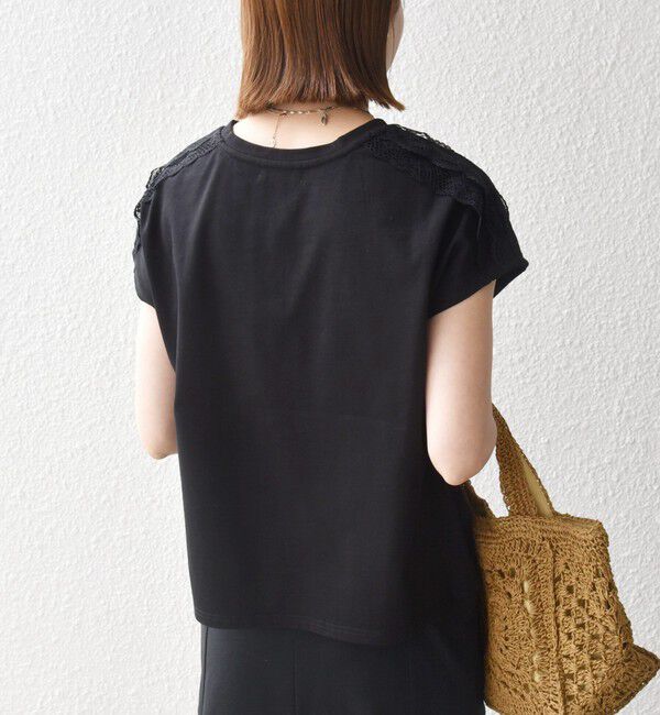SHIPS any「SHIPS any:〈洗濯機可能〉ジャージー フレンチスリーブ レース TEE」|Tシャツ・カットソー|