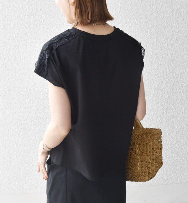 SHIPS any「SHIPS any:〈洗濯機可能〉ジャージー フレンチスリーブ レース TEE」|Tシャツ・カットソー|