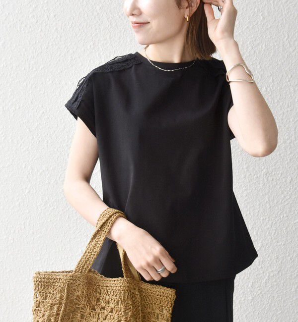 SHIPS any「SHIPS any:〈洗濯機可能〉ジャージー フレンチスリーブ レース TEE」|Tシャツ・カットソー|