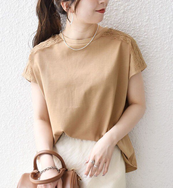 SHIPS any「SHIPS any:〈洗濯機可能〉ジャージー フレンチスリーブ レース TEE」|Tシャツ・カットソー|