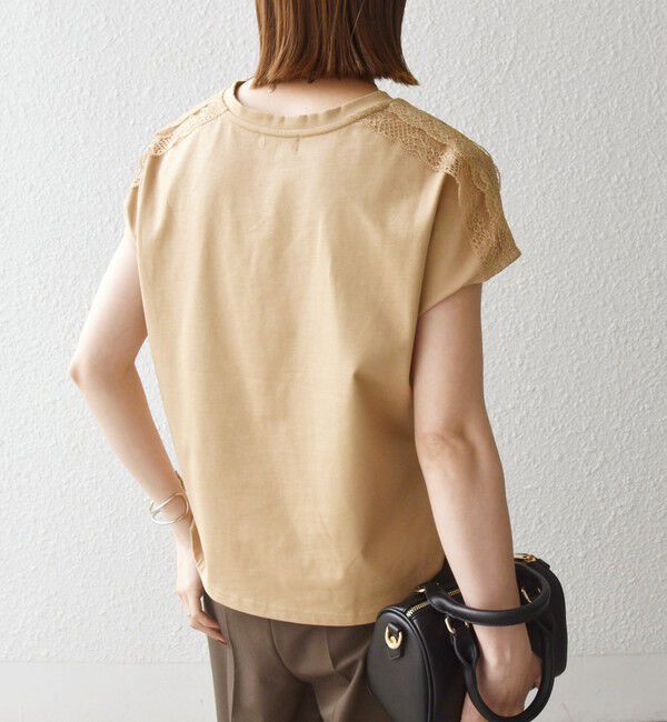 SHIPS any「SHIPS any:〈洗濯機可能〉ジャージー フレンチスリーブ レース TEE」|Tシャツ・カットソー|