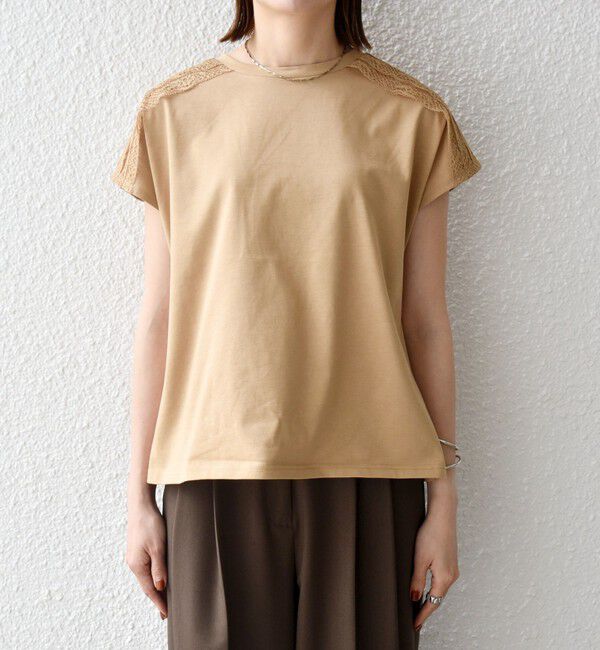 SHIPS any「SHIPS any:〈洗濯機可能〉ジャージー フレンチスリーブ レース TEE」|Tシャツ・カットソー|
