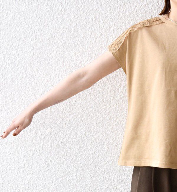 SHIPS any「SHIPS any:〈洗濯機可能〉ジャージー フレンチスリーブ レース TEE」|Tシャツ・カットソー|