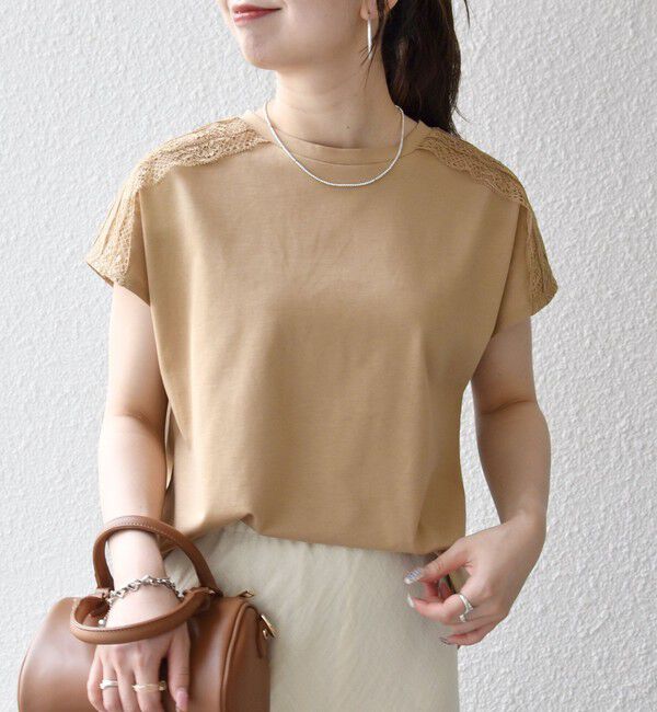 SHIPS any「SHIPS any:〈洗濯機可能〉ジャージー フレンチスリーブ レース TEE」|Tシャツ・カットソー|