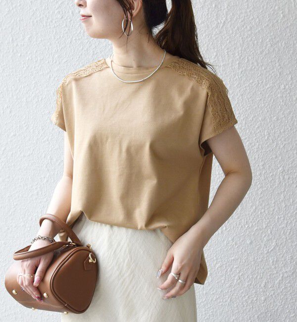 SHIPS any「SHIPS any:〈洗濯機可能〉ジャージー フレンチスリーブ レース TEE」|Tシャツ・カットソー|