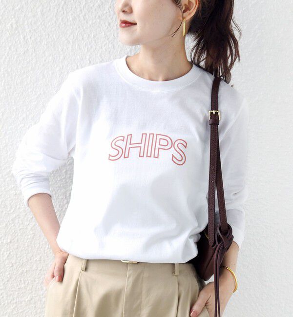 SHIPS for women「【WEB限定】 SHIPS ラウンド プリント ロゴ ロングスリーブ TEE」|Tシャツ・カットソー|ホワイト