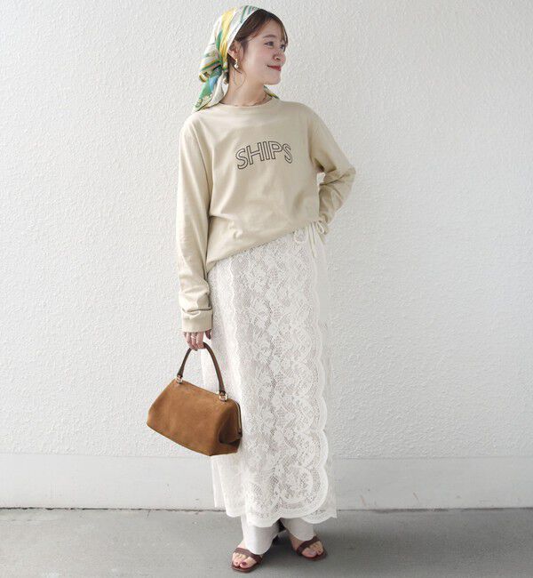SHIPS for women「【WEB限定】 SHIPS ラウンド プリント ロゴ ロングスリーブ TEE」|Tシャツ・カットソー|