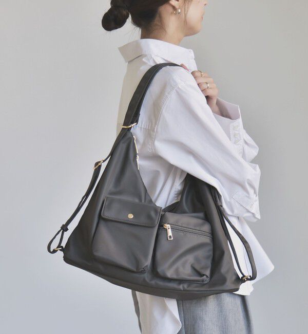 quaranciel「《予約》quaranciel:〈撥水加工〉3WAY ナイロン リュック / ショルダーバッグ（A4対応）」|ショルダー・メッセンジャー|グレー