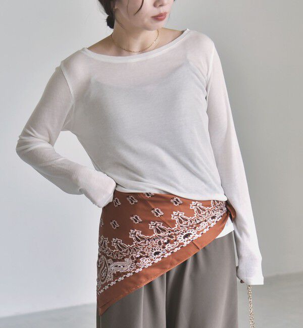 quaranciel「《予約》quaranciel:〈手洗い可能〉ウール ミックス シアー ボートネック プルオーバー」|Tシャツ・カットソー|ホワイト