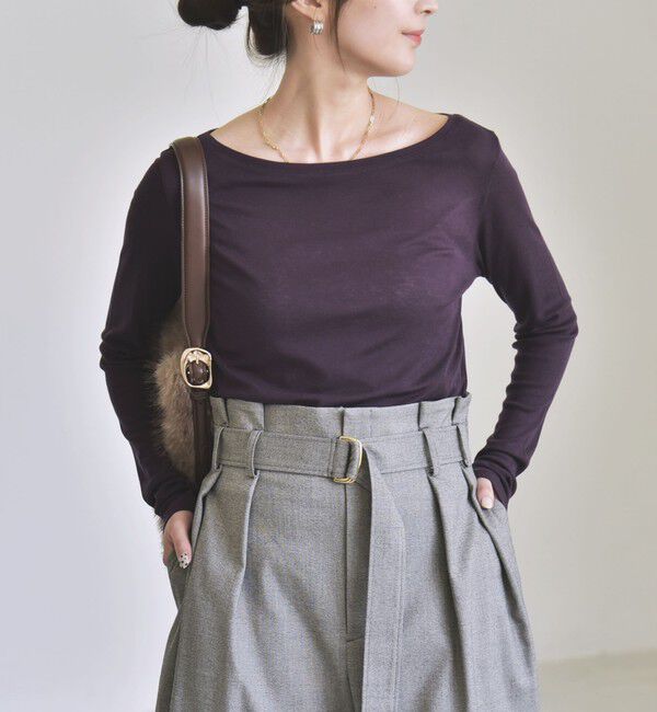 quaranciel「《予約》quaranciel:〈手洗い可能〉ウール ミックス シアー ボートネック プルオーバー」|Tシャツ・カットソー|パープル