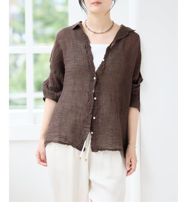 IENA「《追加》LES ATELIERS FRANCAIS DE CONFECTION Blouse Desert PE26BLDESERTGDC」|シャツ・ブラウス|ブラウン