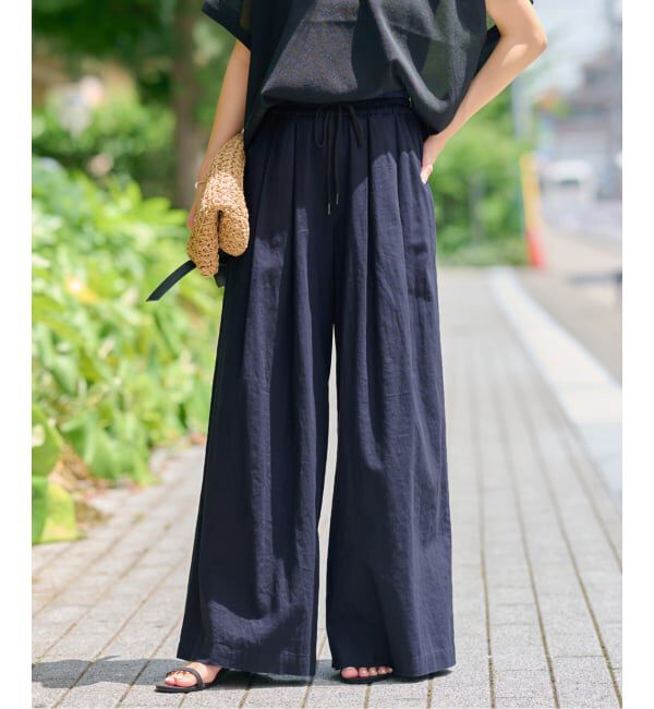 JOURNAL STANDARD relume「《追加3》リネンコットンワイドギャザーパンツ」|その他|ネイビー