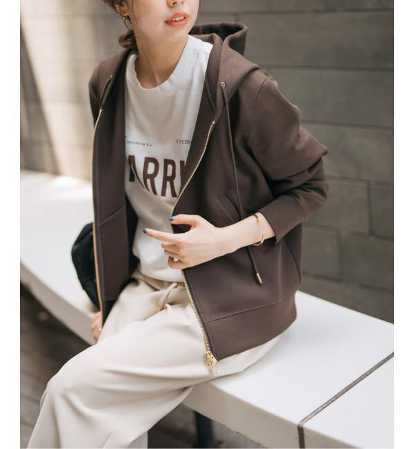 Spick and Span「《WEB限定カラー有り / 追加予約》ストレッチジップフードパーカー」|パーカー|ブラウン