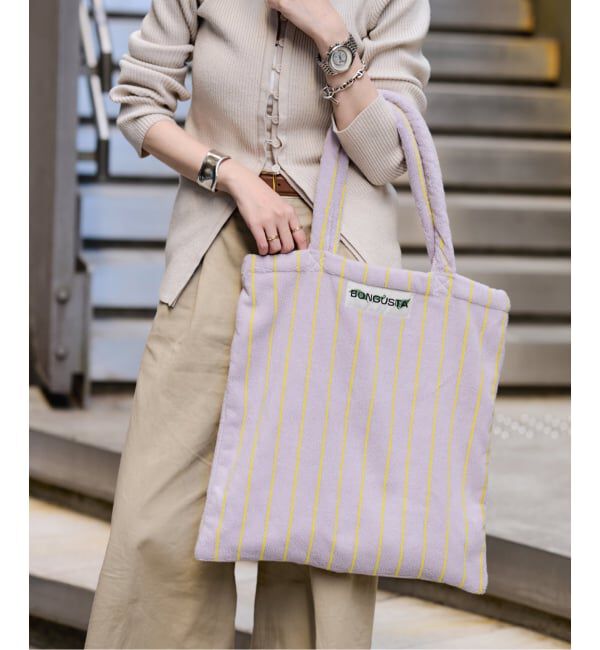  「《追加 / 一部カラーWEB限定》BONGUSTA/ボングスタ STRIPED トートバッグ」|トートバッグ|パープル