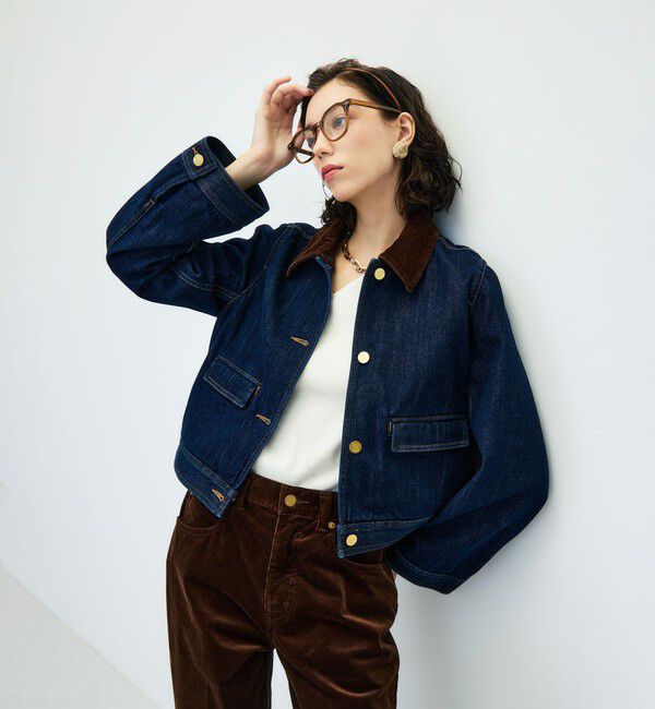 Rie Miller「【RM denim】コーデュロイ襟2WAYフレアショート丈Gジャン」|デニムジャケット|