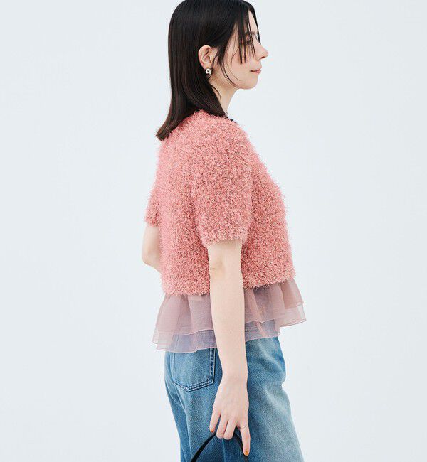 NOLLEY'S sophi「裾フリルキャミ付きファンシーヤーン5分袖カーディガン」|ニット・セーター|