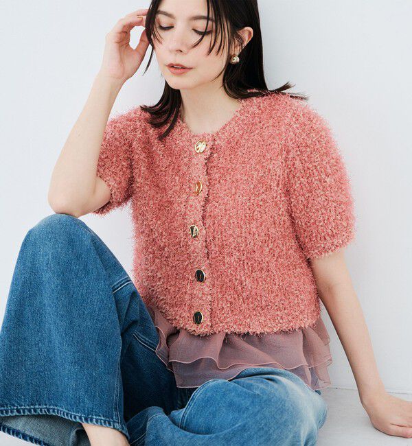 NOLLEY'S sophi「裾フリルキャミ付きファンシーヤーン5分袖カーディガン」|ニット・セーター|