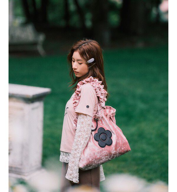 VIS「【MARY QUANT&times;VIS】フリルハンドルベロアトートバッグ」|トートバッグ|