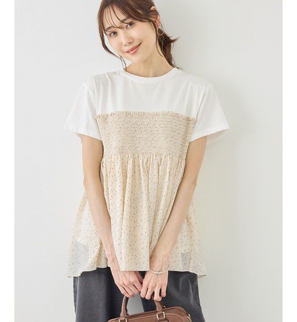 Rope&rsquo;Picnic「【ベストヒット】シャーリングドッキングハーフスリーブカットソー」|Tシャツ・カットソー|