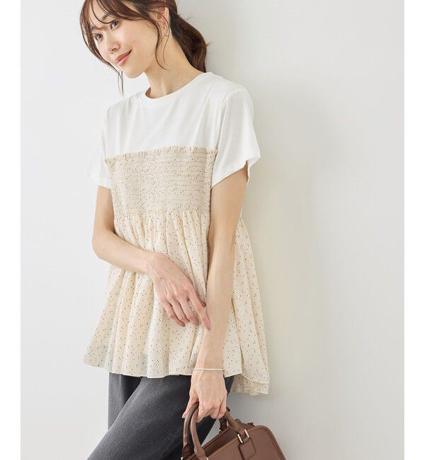 Rope&rsquo;Picnic「【ベストヒット】シャーリングドッキングハーフスリーブカットソー」|Tシャツ・カットソー|