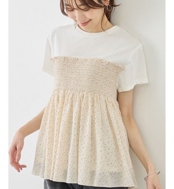 Rope&rsquo;Picnic「【ベストヒット】シャーリングドッキングハーフスリーブカットソー」|Tシャツ・カットソー|