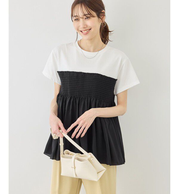 Rope&rsquo;Picnic「【ベストヒット】シャーリングドッキングハーフスリーブカットソー」|Tシャツ・カットソー|