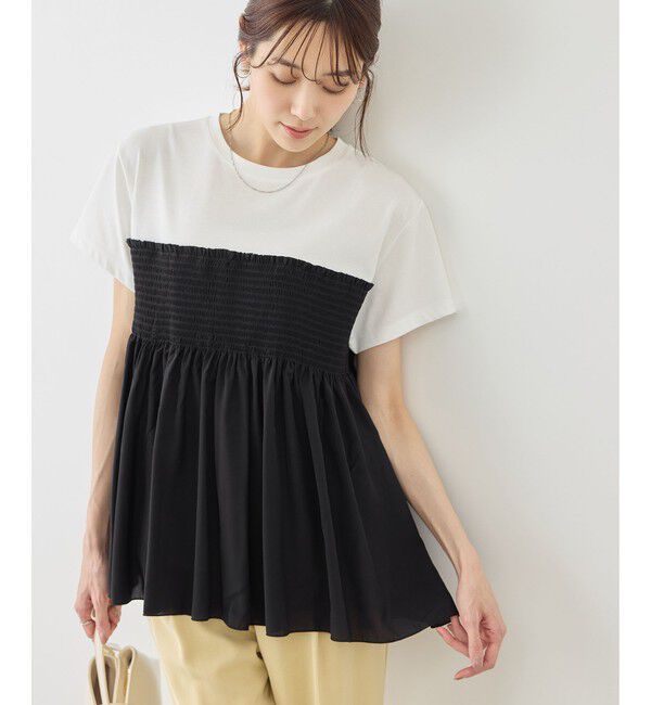 Rope&rsquo;Picnic「【ベストヒット】シャーリングドッキングハーフスリーブカットソー」|Tシャツ・カットソー|