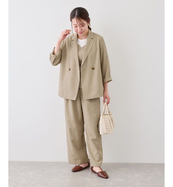 Rope&rsquo;Picnic「【cahoさんコラボ】低身長・小柄さんサイズ エアリーリネンライク ダブルジャケット」|テーラードジャケット|